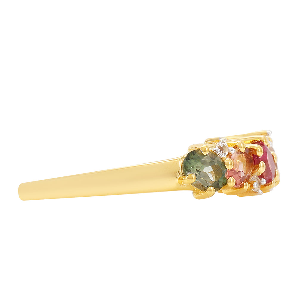 Anillo de Plata Bañada en Oro con Turmalina Arco Iris Pelmadulla y Topacio Blanco 2 