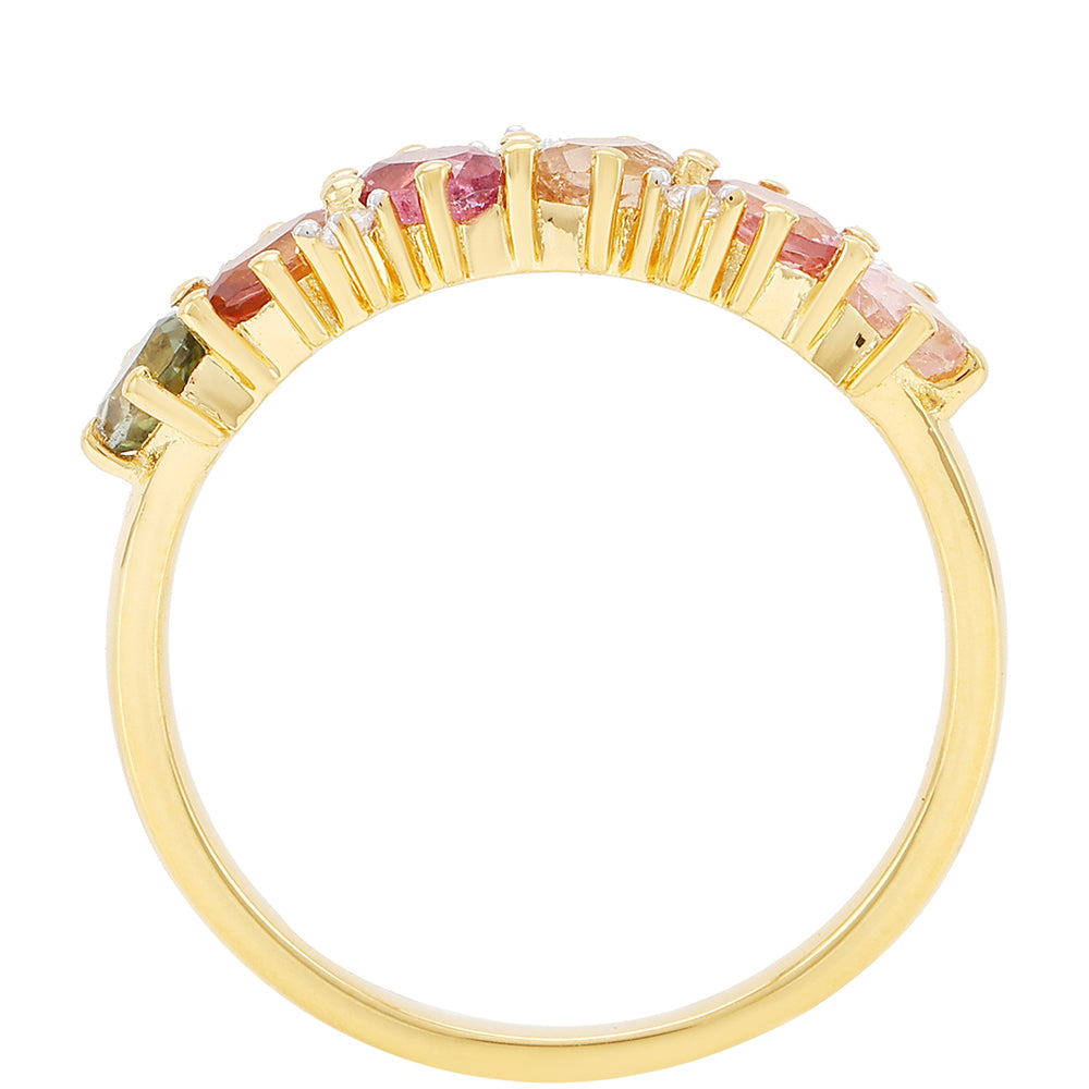 Anillo de Plata Bañada en Oro con Turmalina Arco Iris Pelmadulla y Topacio Blanco 4 