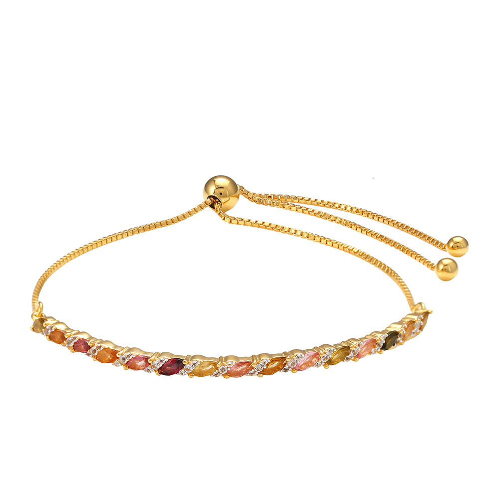 Pulsera de Plata Bañada en Oro con Turmalina Arco Iris Pelmadulla y Topacio Blanco 1 