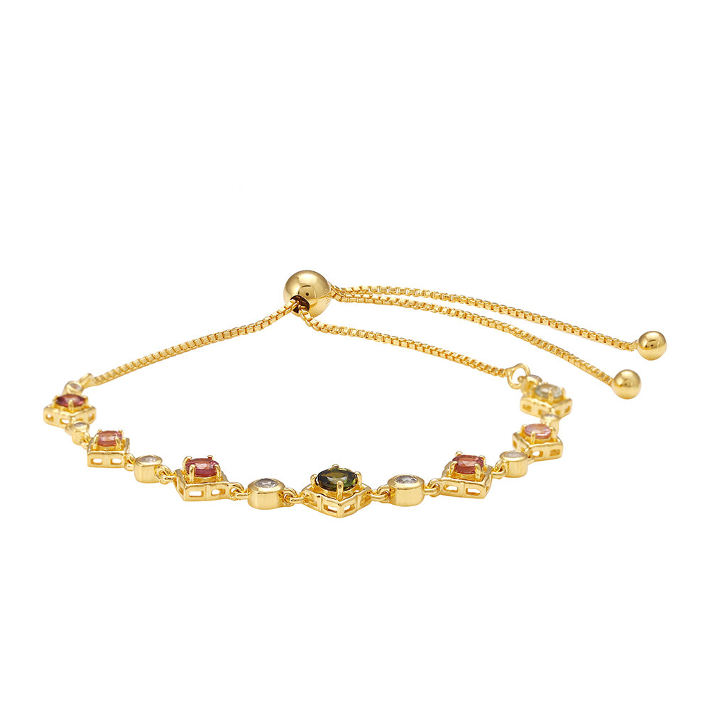 Pulsera de Plata Bañada en Oro con Turmalina Arco Iris Pelmadulla y Topacio Blanco 2 