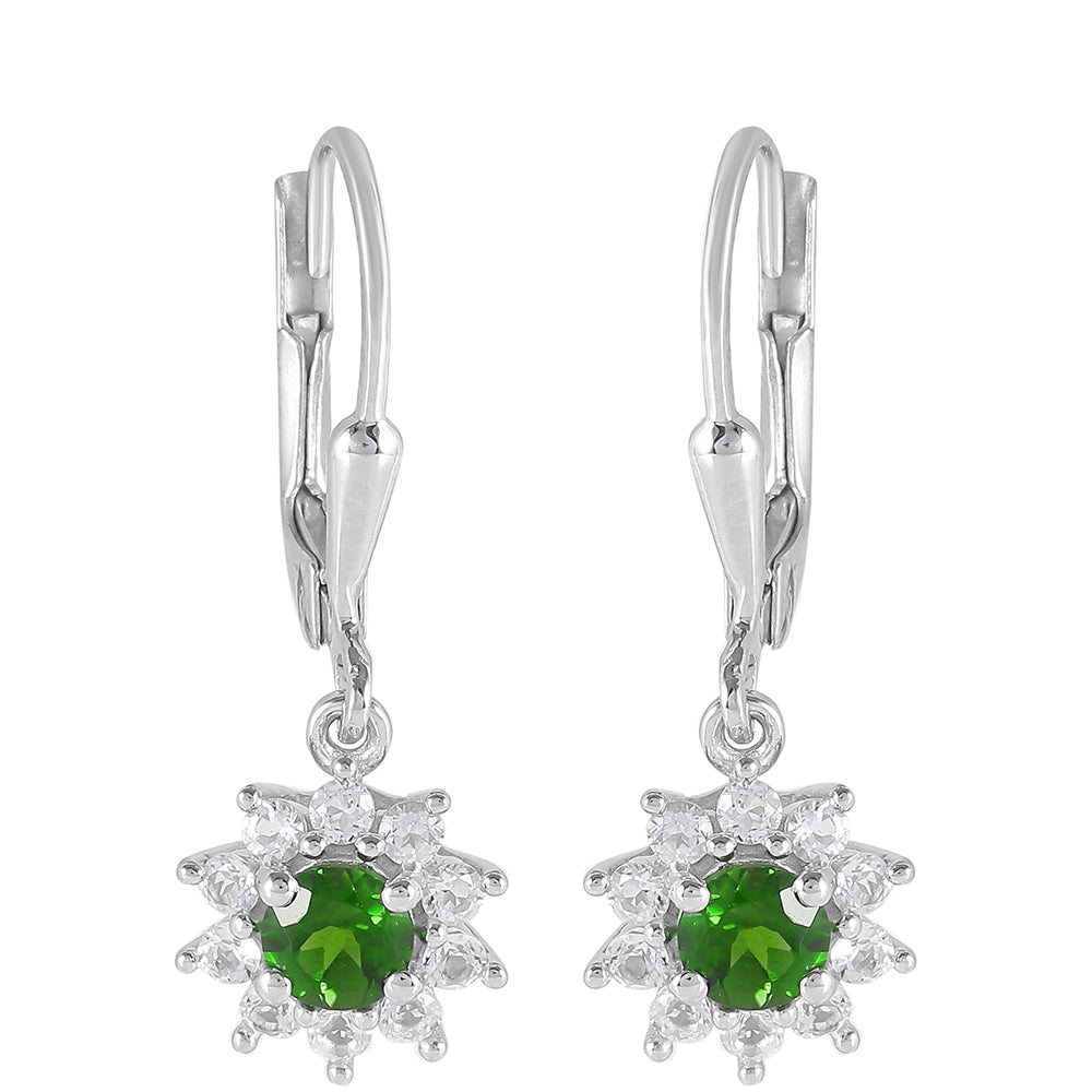 Pendientes de Plata con Diópsido de Cromo y Topacio Blanco