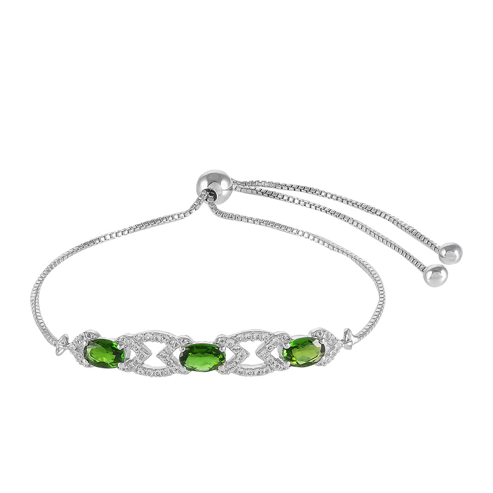 Pulsera de Plata con Diópsido de Cromo y Topacio Blanco 1 