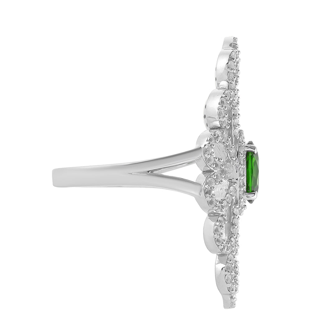 Anillo de Plata con Diópsido de Cromo y Topacio Blanco 2 