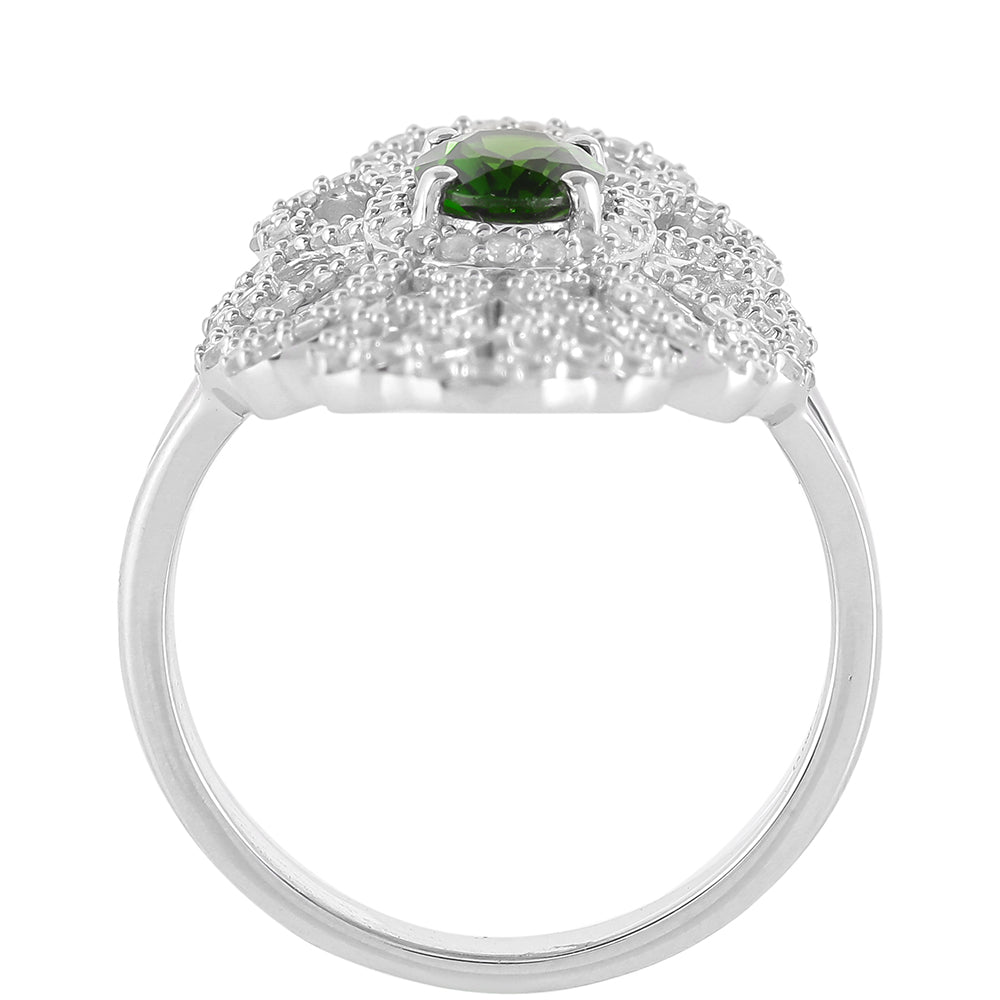 Anillo de Plata con Diópsido de Cromo y Topacio Blanco 4 