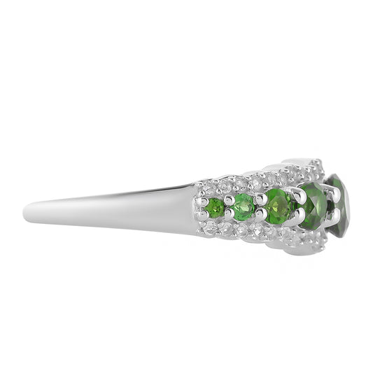 Anillo de Plata con Diópsido de Cromo y Topacio Blanco