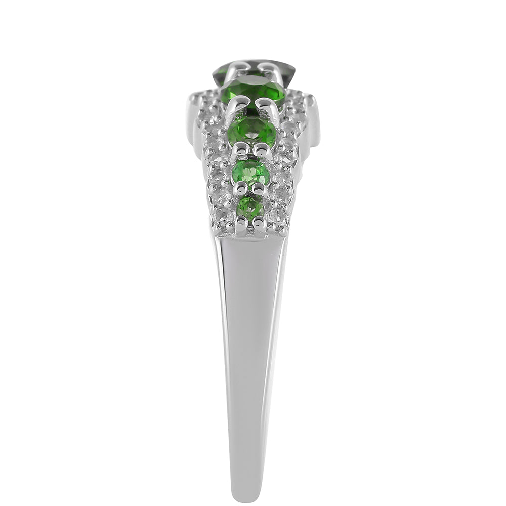Anillo de Plata con Diópsido de Cromo y Topacio Blanco