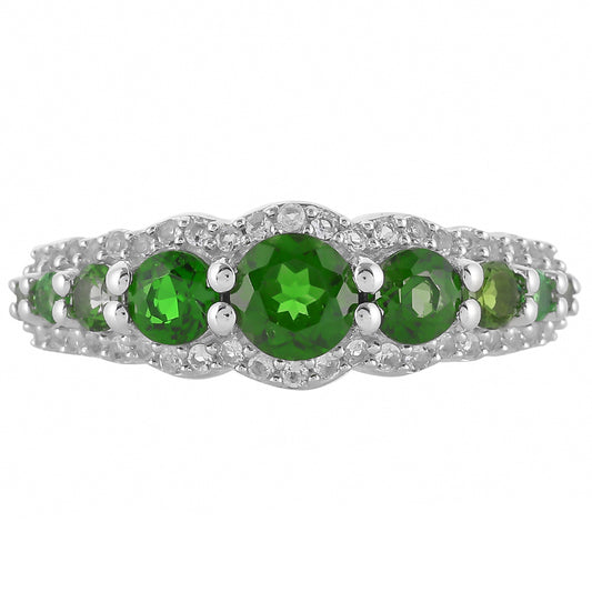 Anillo de Plata con Diópsido de Cromo y Topacio Blanco