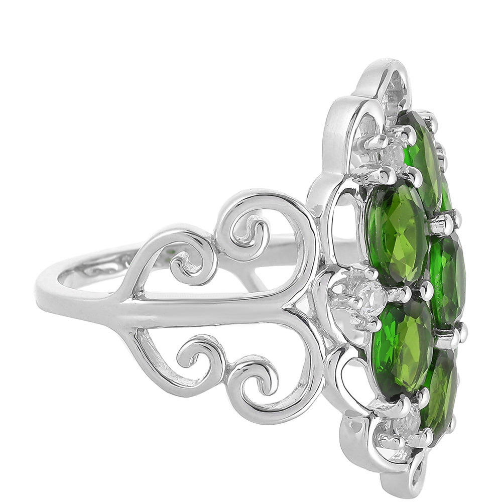Anillo de Plata con Diópsido de Cromo y Topacio Blanco 2 