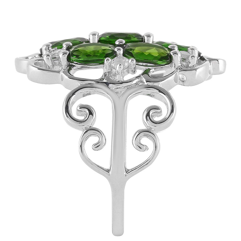 Anillo de Plata con Diópsido de Cromo y Topacio Blanco