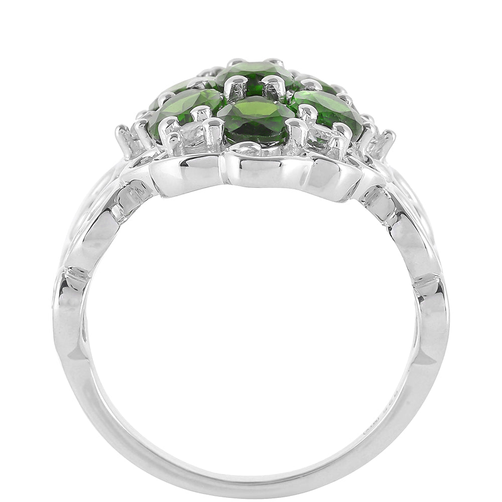 Anillo de Plata con Diópsido de Cromo y Topacio Blanco