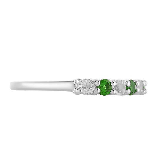 Anillo de Plata con Diópsido de Cromo y Topacio Blanco