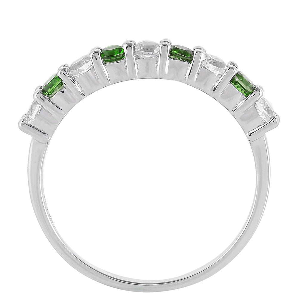 Anillo de Plata con Diópsido de Cromo y Topacio Blanco 4 