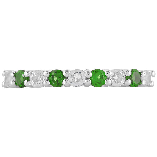 Anillo de Plata con Diópsido de Cromo y Topacio Blanco