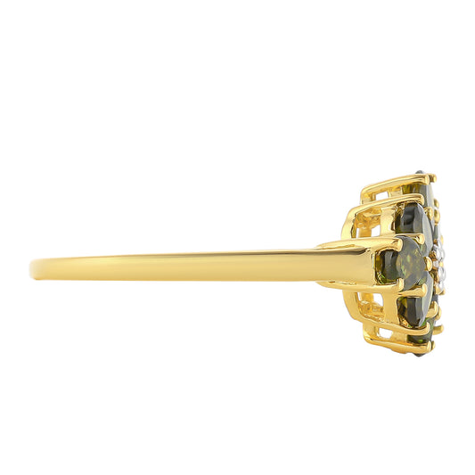 Anillo de Plata Bañada en Oro con Turmalina Verde y Zircón natural