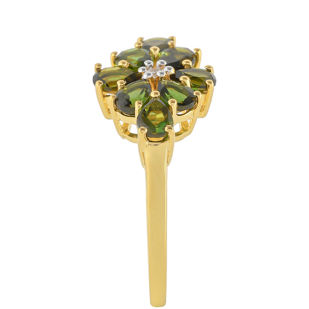 Anillo de Plata Bañada en Oro con Turmalina Verde y Zircón natural 3 