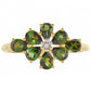 Anillo de Plata Bañada en Oro con Turmalina Verde y Zircón natural