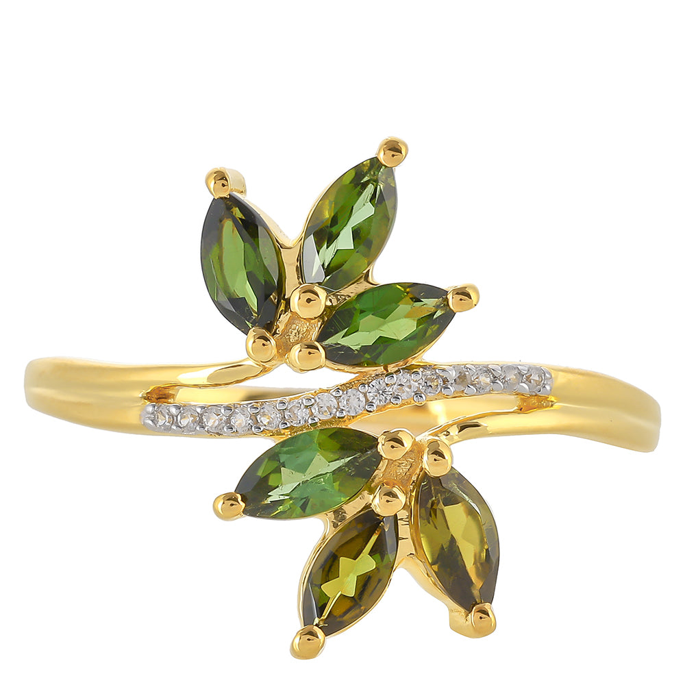 Anillo de Plata Bañada en Oro con Turmalina Verde y Zircón natural 1 