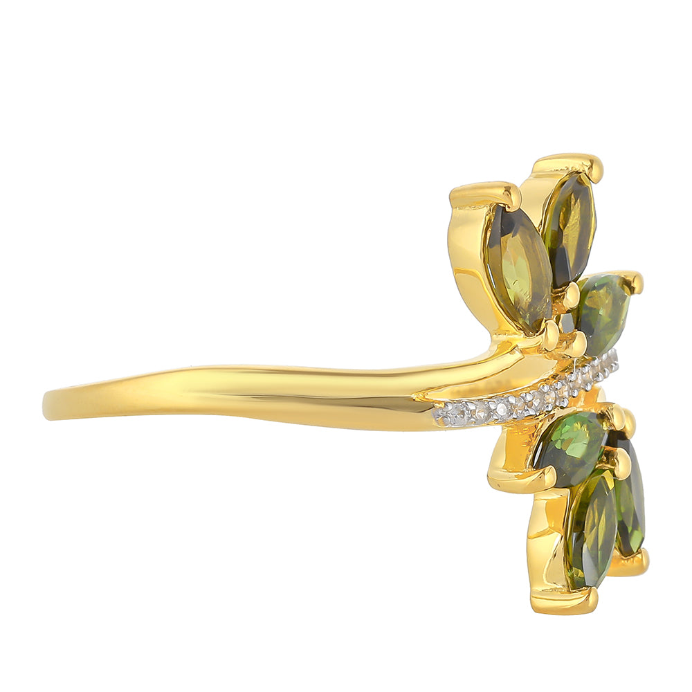 Anillo de Plata Bañada en Oro con Turmalina Verde y Zircón natural 2 