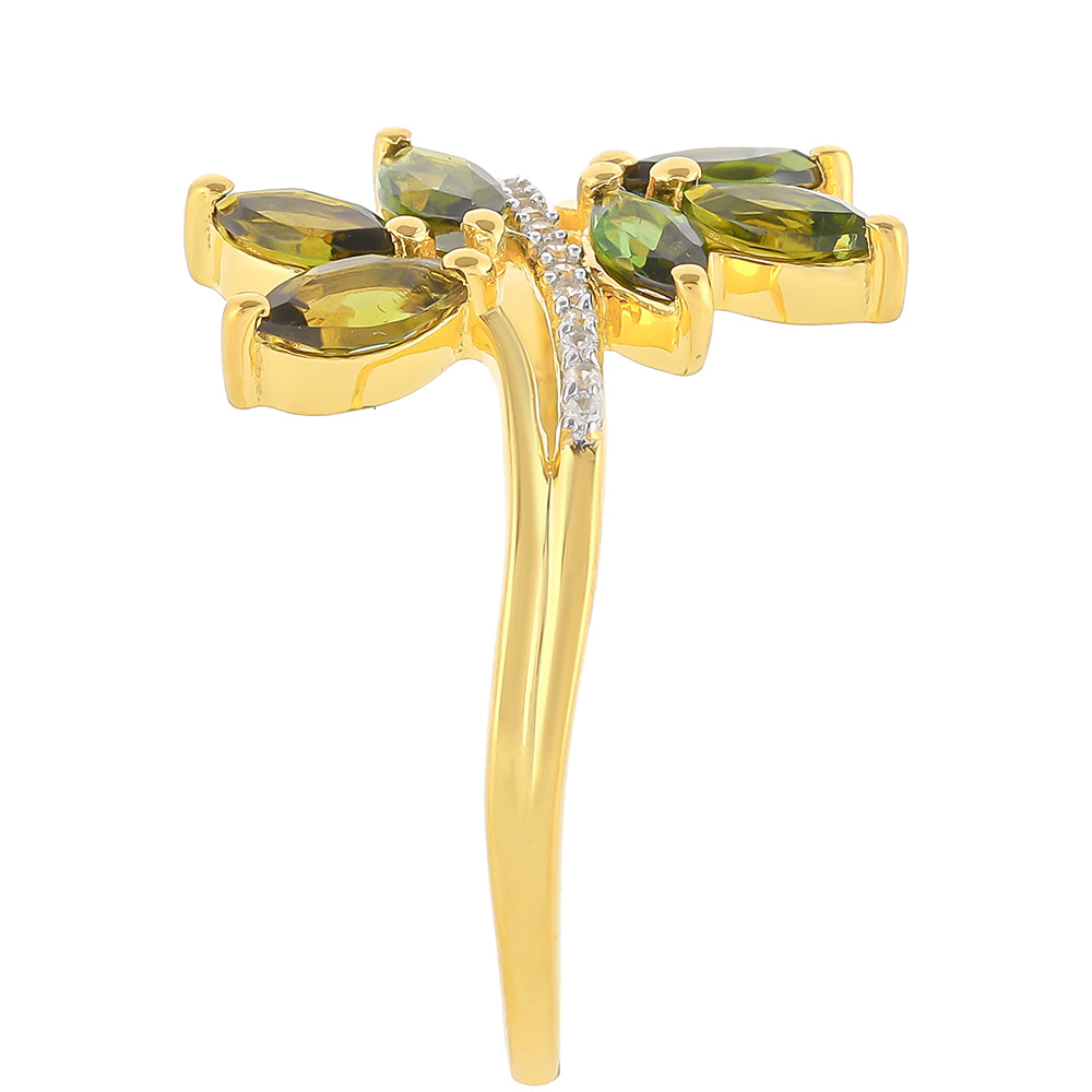 Anillo de Plata Bañada en Oro con Turmalina Verde y Zircón natural 3 