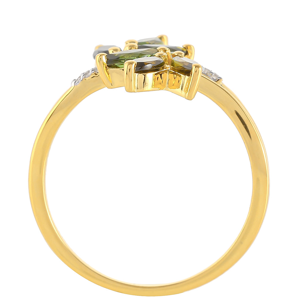 Anillo de Plata Bañada en Oro con Turmalina Verde y Zircón natural 4 