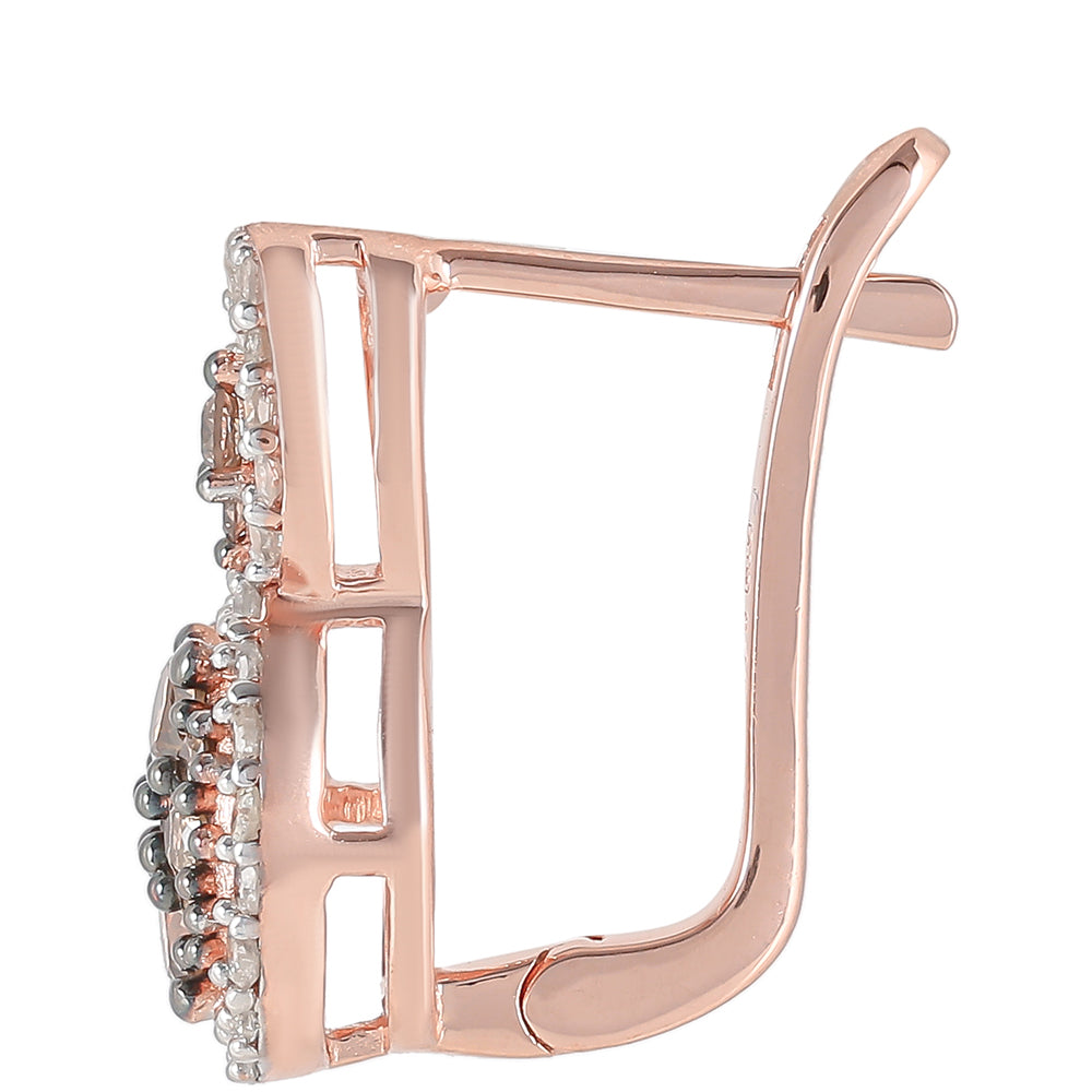 Pendientes de Plata Bañada en Oro Rosa con Diamante Champagne y Diamante blanco 2 