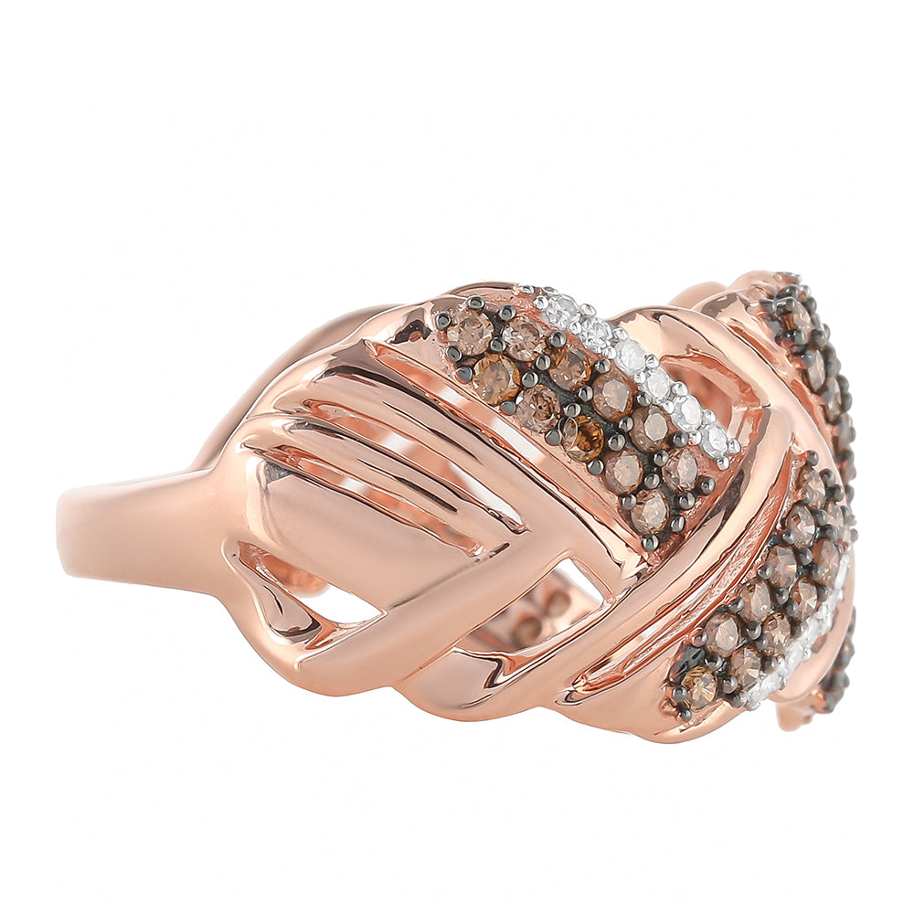 Anillo de Plata Bañada en Oro Rosa con Diamante Champagne y Diamante blanco 6 