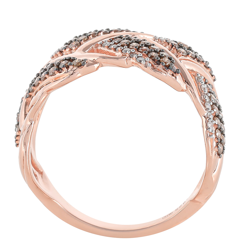Anillo de Plata Bañada en Oro Rosa con Diamante Champagne y Diamante blanco 4 