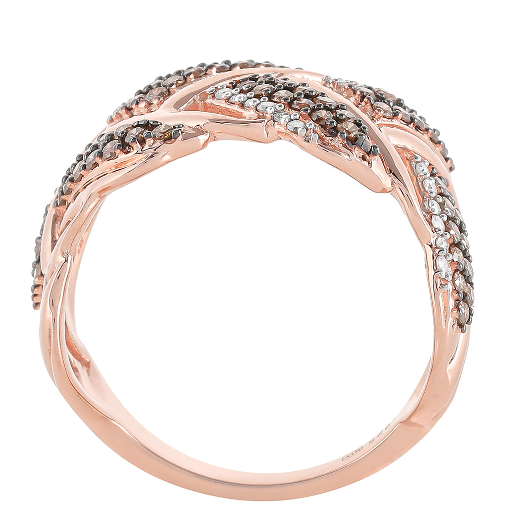 Anillo de Plata Bañada en Oro Rosa con Diamante Champagne y Diamante blanco 8 