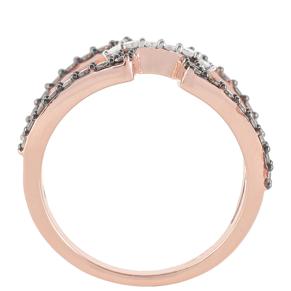 Anillo de Plata Bañada en Oro Rosa con Diamante Champagne y Diamante blanco