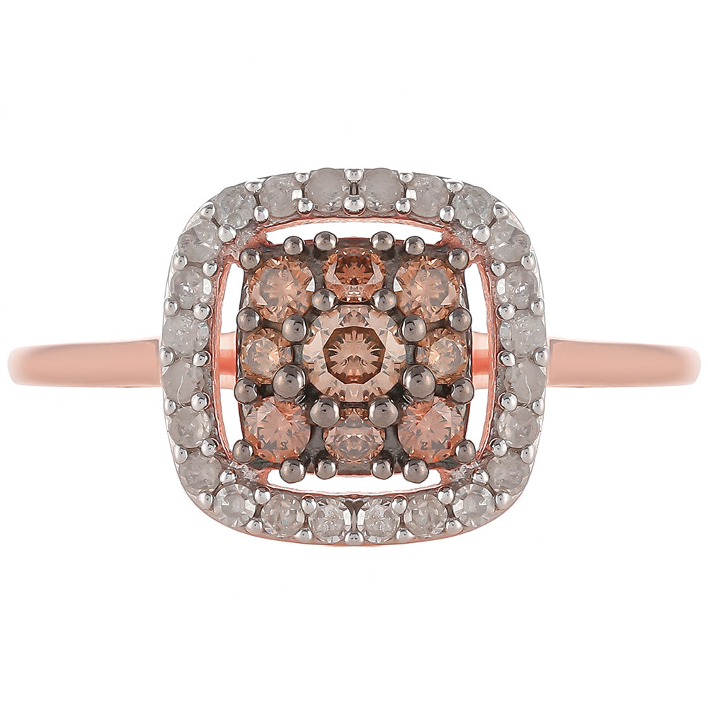 Anillo de Plata Bañada en Oro Rosa con Diamante Champagne y Diamante blanco 1 