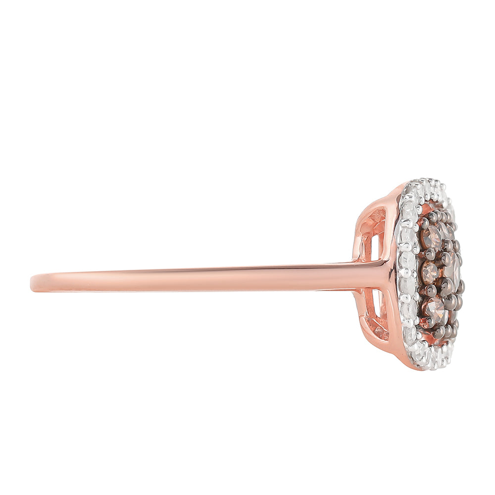 Anillo de Plata Bañada en Oro Rosa con Diamante Champagne y Diamante blanco