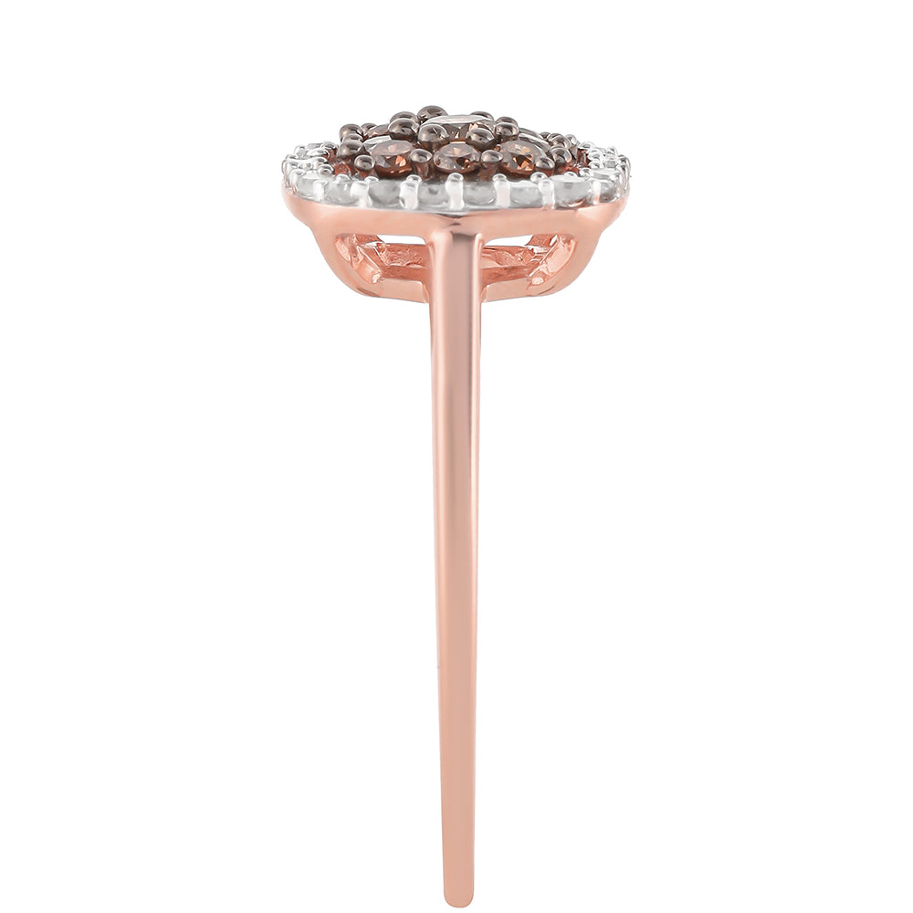 Anillo de Plata Bañada en Oro Rosa con Diamante Champagne y Diamante blanco