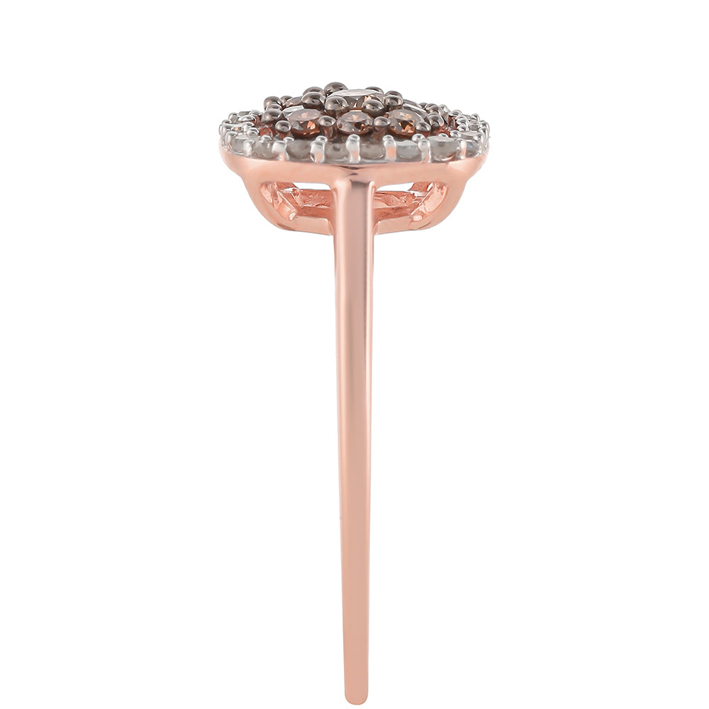 Anillo de Plata Bañada en Oro Rosa con Diamante Champagne y Diamante blanco