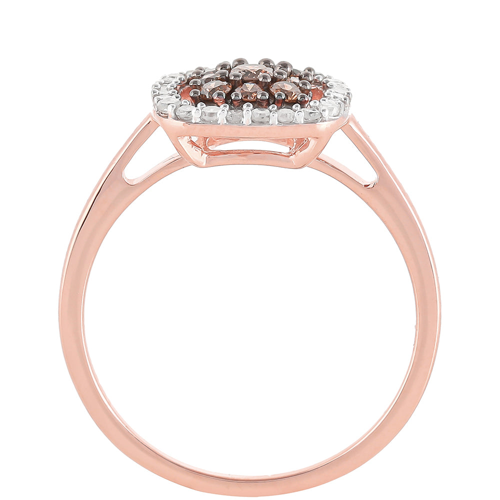 Anillo de Plata Bañada en Oro Rosa con Diamante Champagne y Diamante blanco 8 