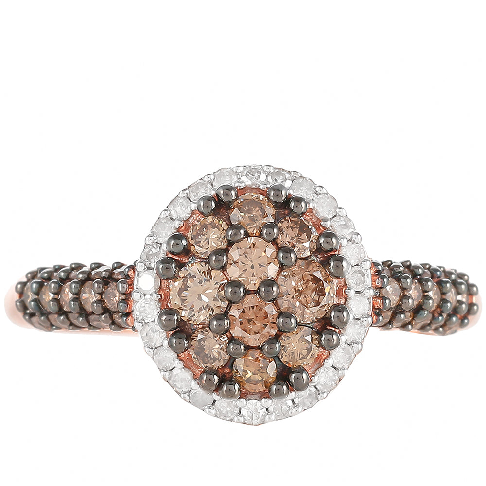 Anillo de Plata Bañada en Oro Rosa con Diamante Champagne y Diamante blanco 5 