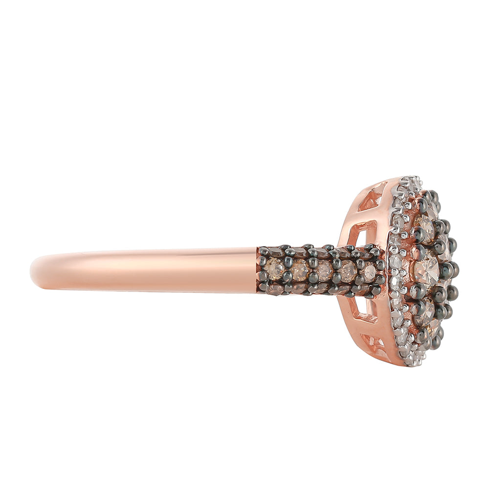 Anillo de Plata Bañada en Oro Rosa con Diamante Champagne y Diamante blanco