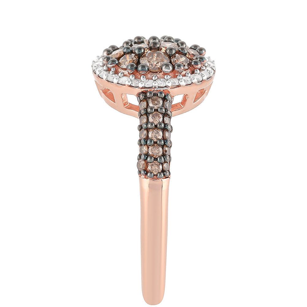Anillo de Plata Bañada en Oro Rosa con Diamante Champagne y Diamante blanco
