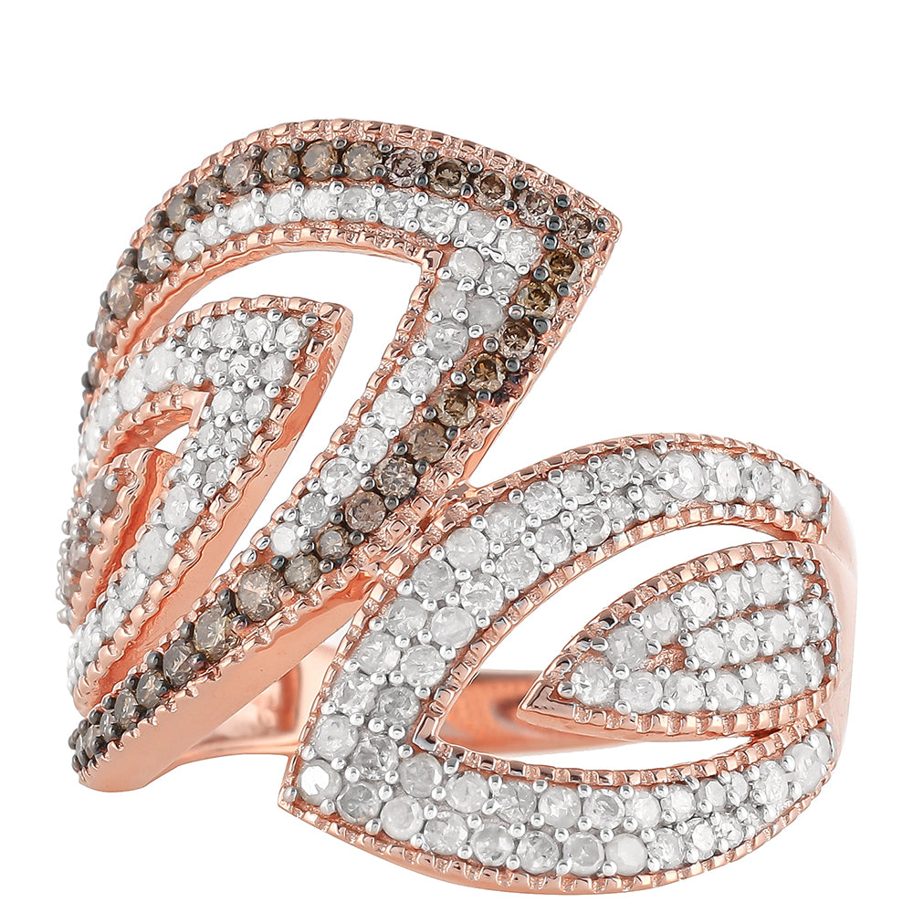 Anillo de Plata Bañada en Oro Rosa con Diamante Champagne y Diamante blanco