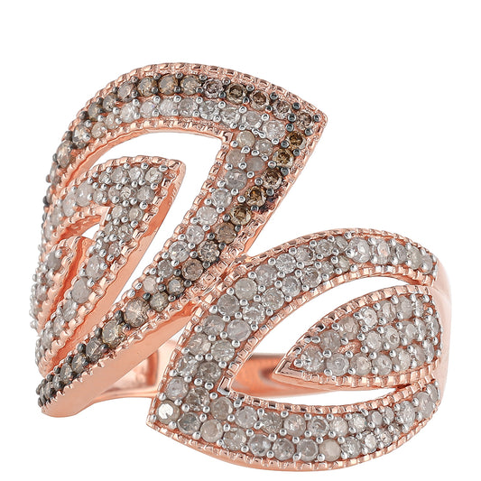 Anillo de Plata Bañada en Oro Rosa con Diamante Champagne y Diamante blanco
