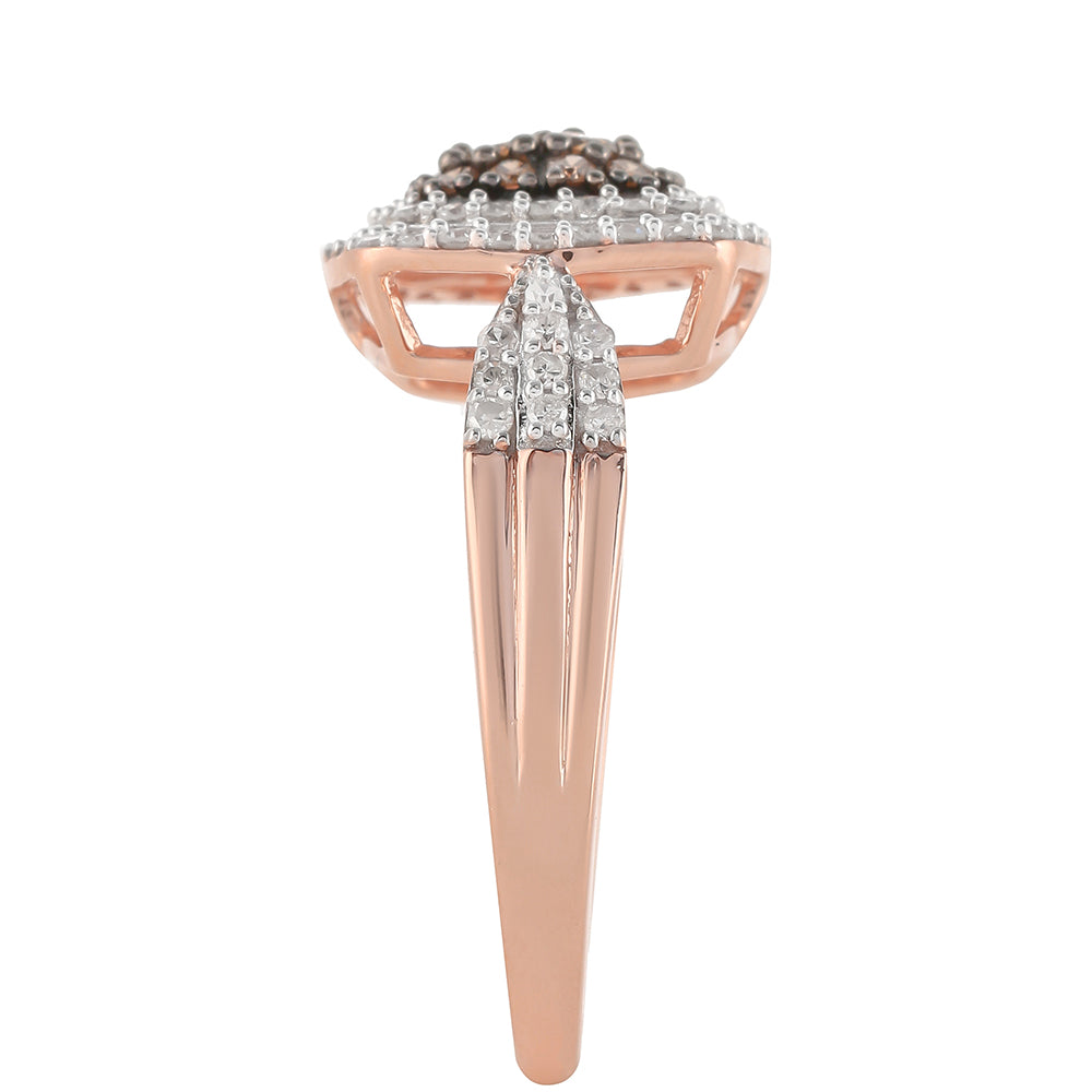 Anillo de Plata Bañada en Oro Rosa con Diamante Champagne y Diamante blanco 7 