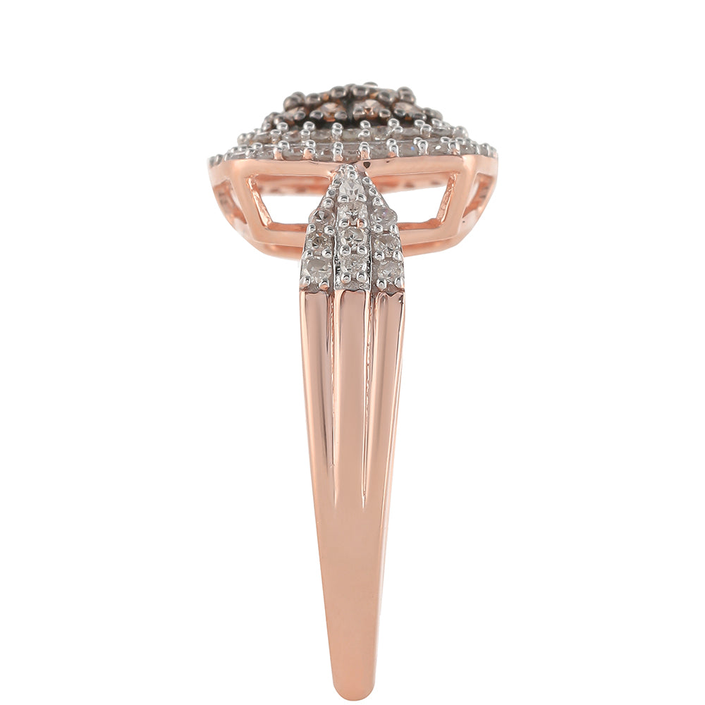 Anillo de Plata Bañada en Oro Rosa con Diamante Champagne y Diamante blanco