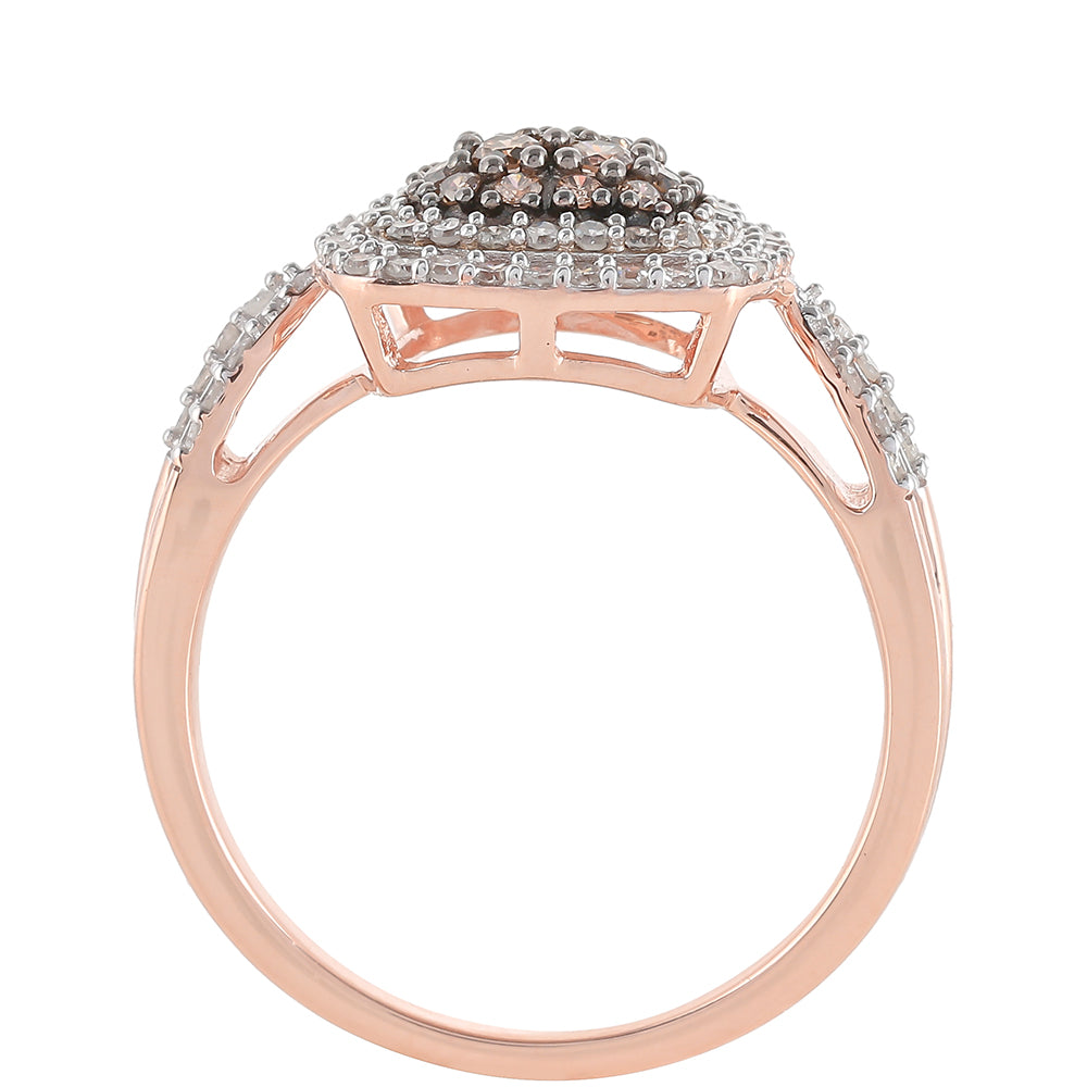 Anillo de Plata Bañada en Oro Rosa con Diamante Champagne y Diamante blanco