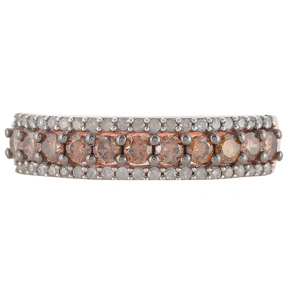 Anillo de Plata Bañada en Oro Rosa con Diamante Champagne y Diamante blanco 1 