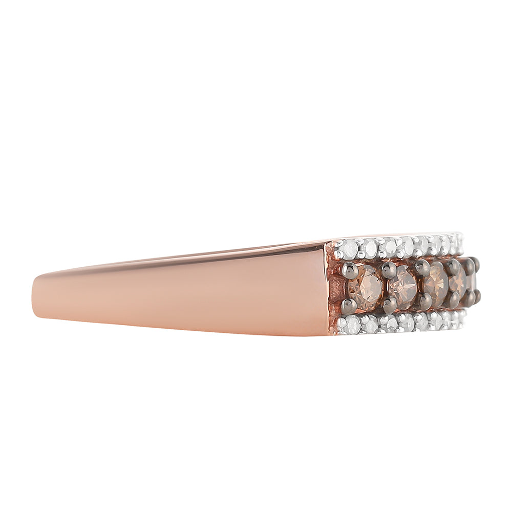 Anillo de Plata Bañada en Oro Rosa con Diamante Champagne y Diamante blanco