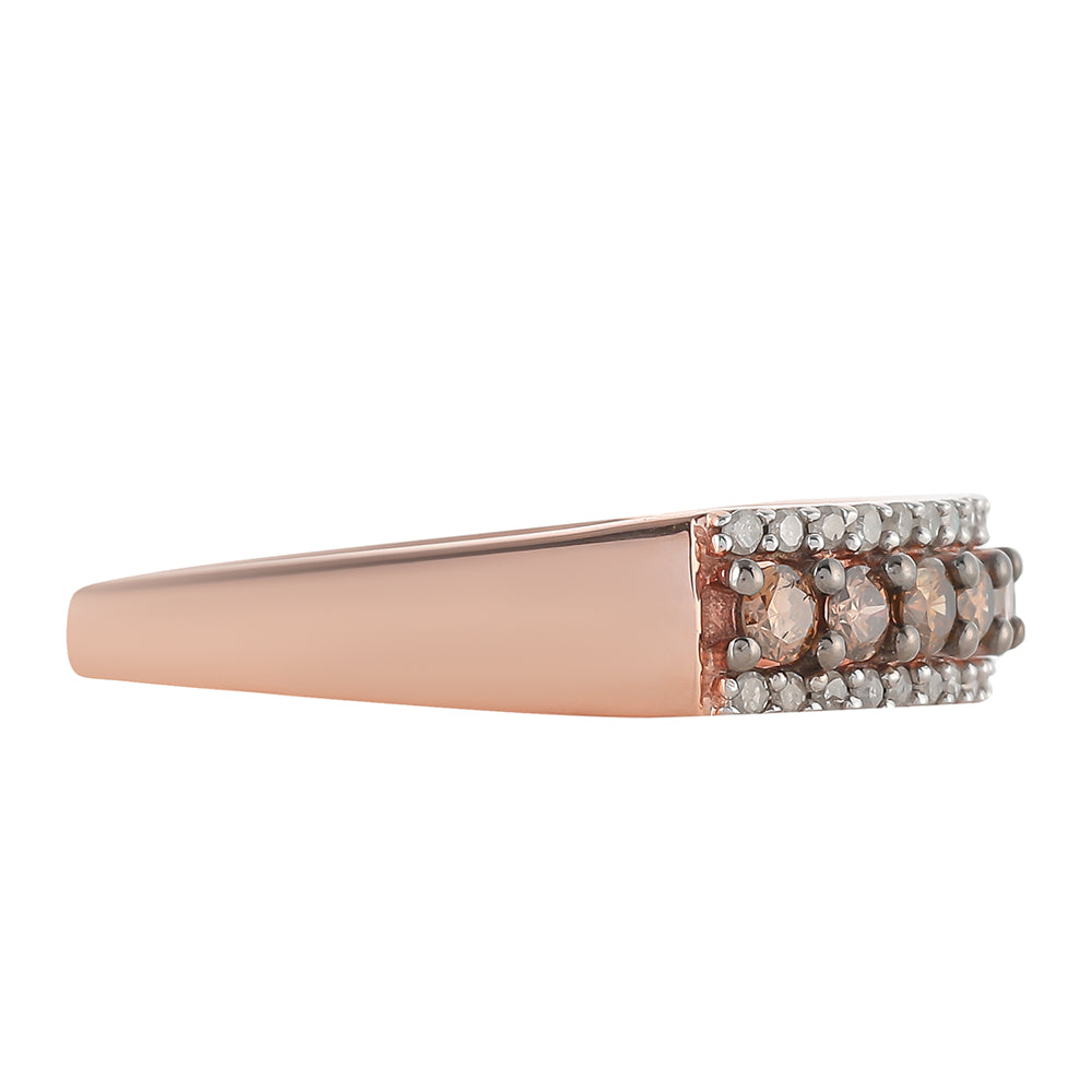 Anillo de Plata Bañada en Oro Rosa con Diamante Champagne y Diamante blanco