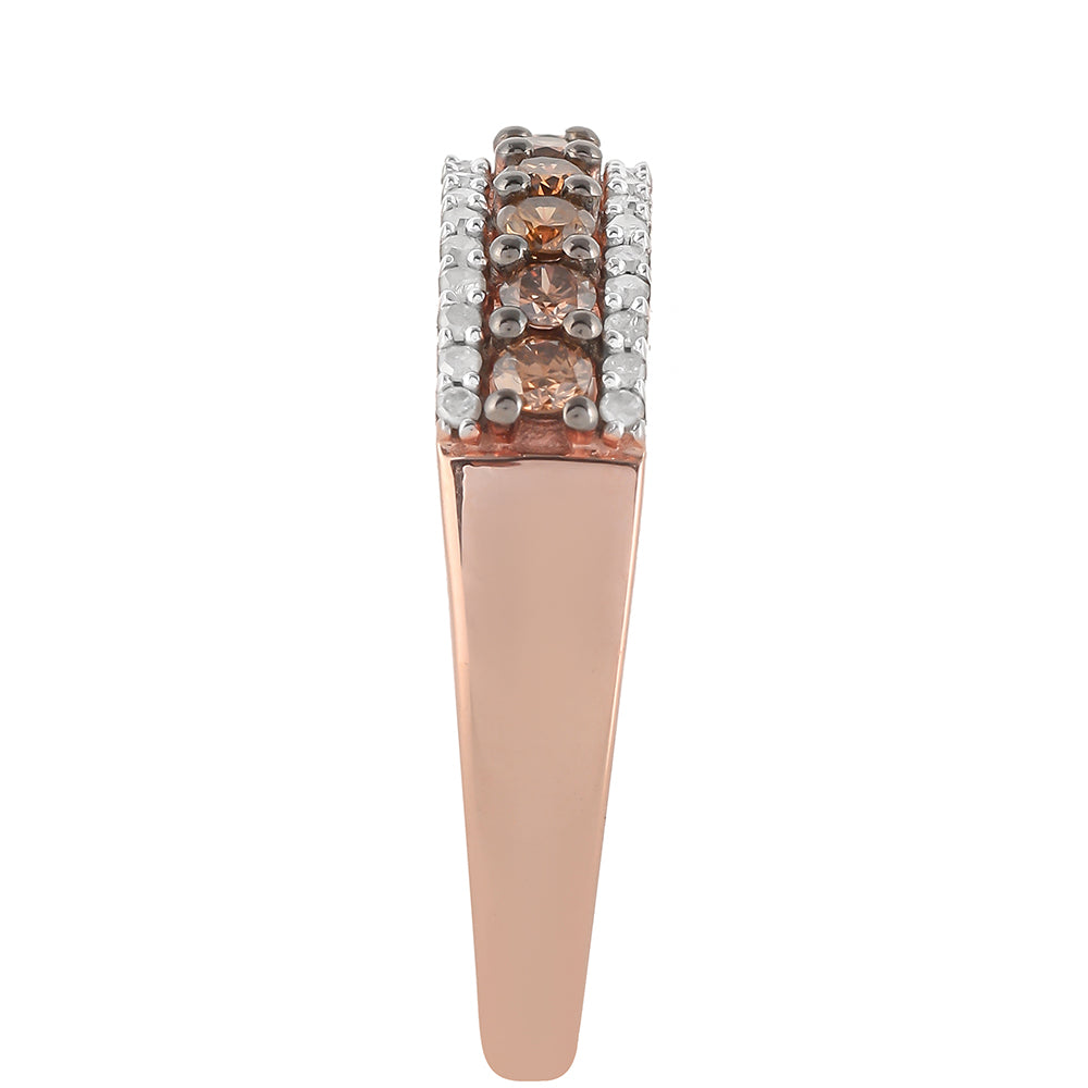Anillo de Plata Bañada en Oro Rosa con Diamante Champagne y Diamante blanco
