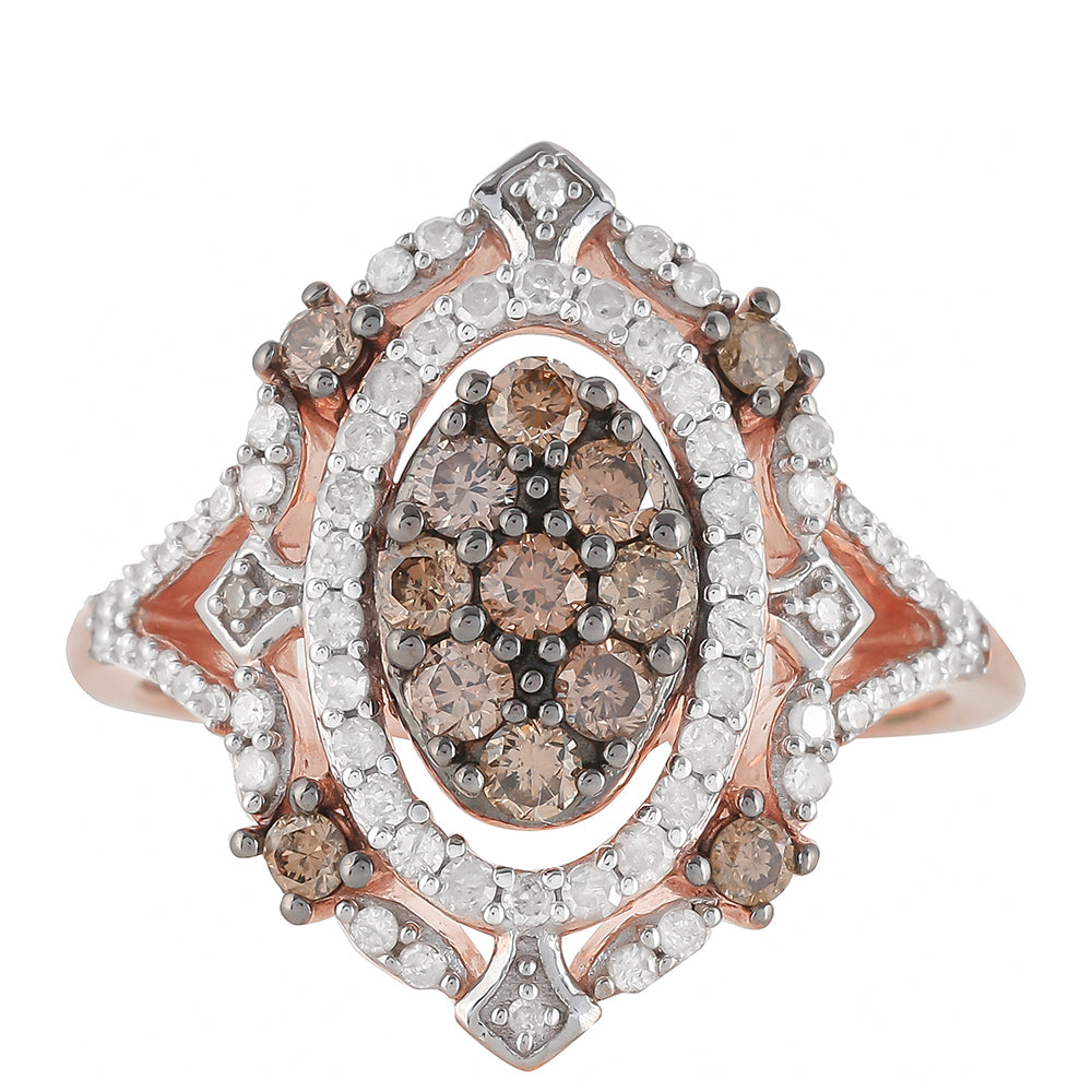 Anillo de Plata Bañada en Oro Rosa con Diamante Champagne y Diamante blanco