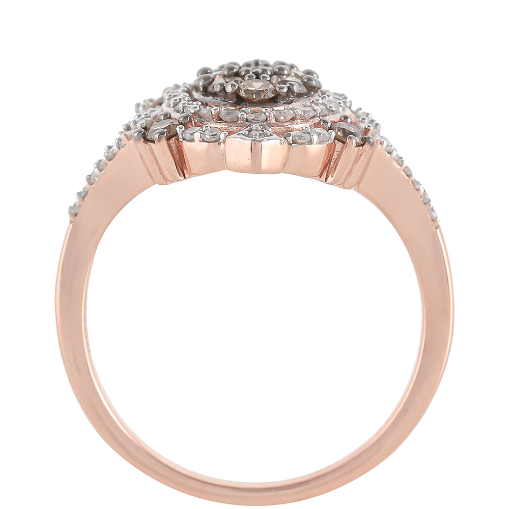Anillo de Plata Bañada en Oro Rosa con Diamante Champagne y Diamante blanco