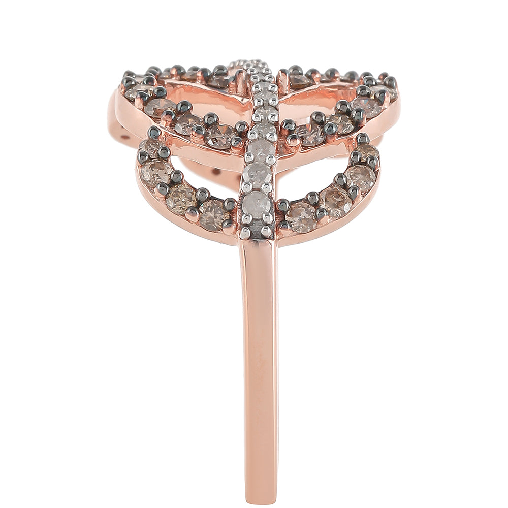 Anillo de Plata Bañada en Oro Rosa con Diamante Champagne y Diamante blanco