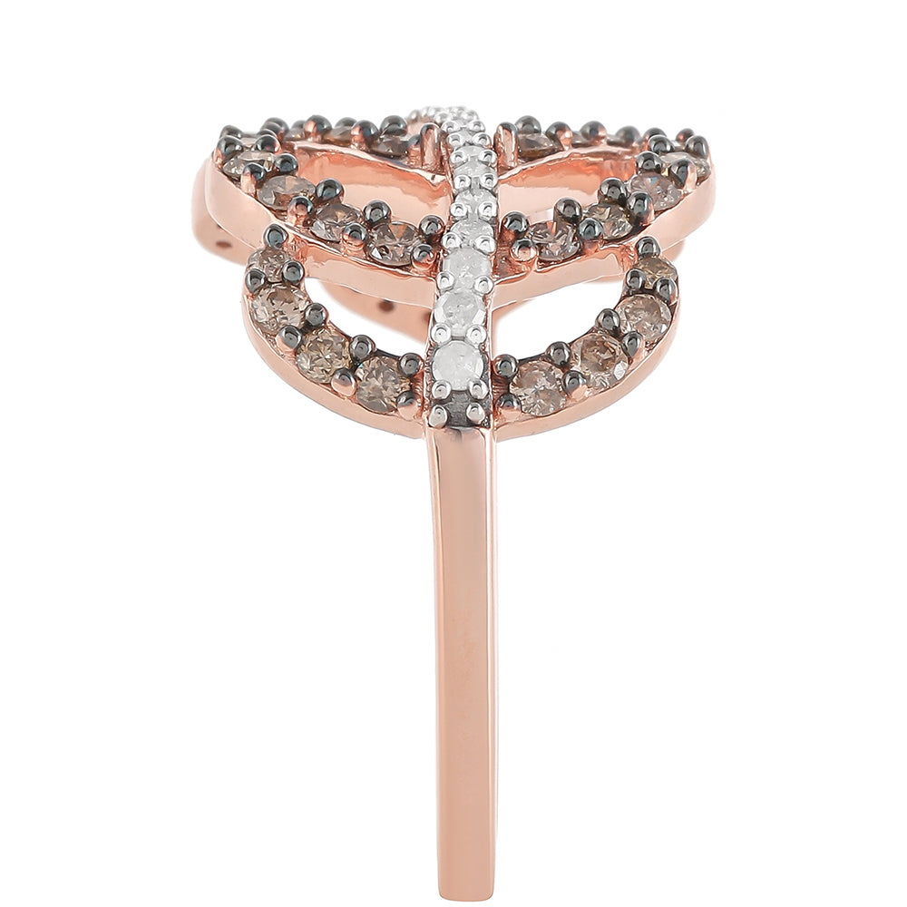 Anillo de Plata Bañada en Oro Rosa con Diamante Champagne y Diamante blanco